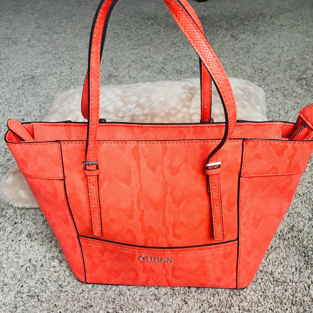 Guess orange snakeskin handbag tote